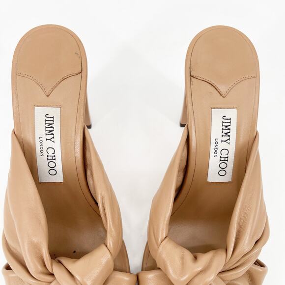 Jimmy Choo Avenue 85 Beige Tan Leather Knotted Block Heel Slide Sandals IT 39 - Picture 8 of 12